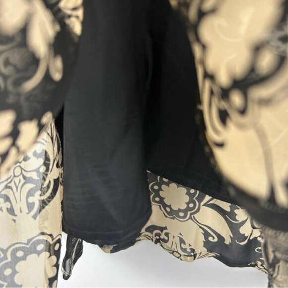 Mac & Jac Silk Floral Embellished Knee High Skirt Size 14 Black Tan - Picture 9 of 10